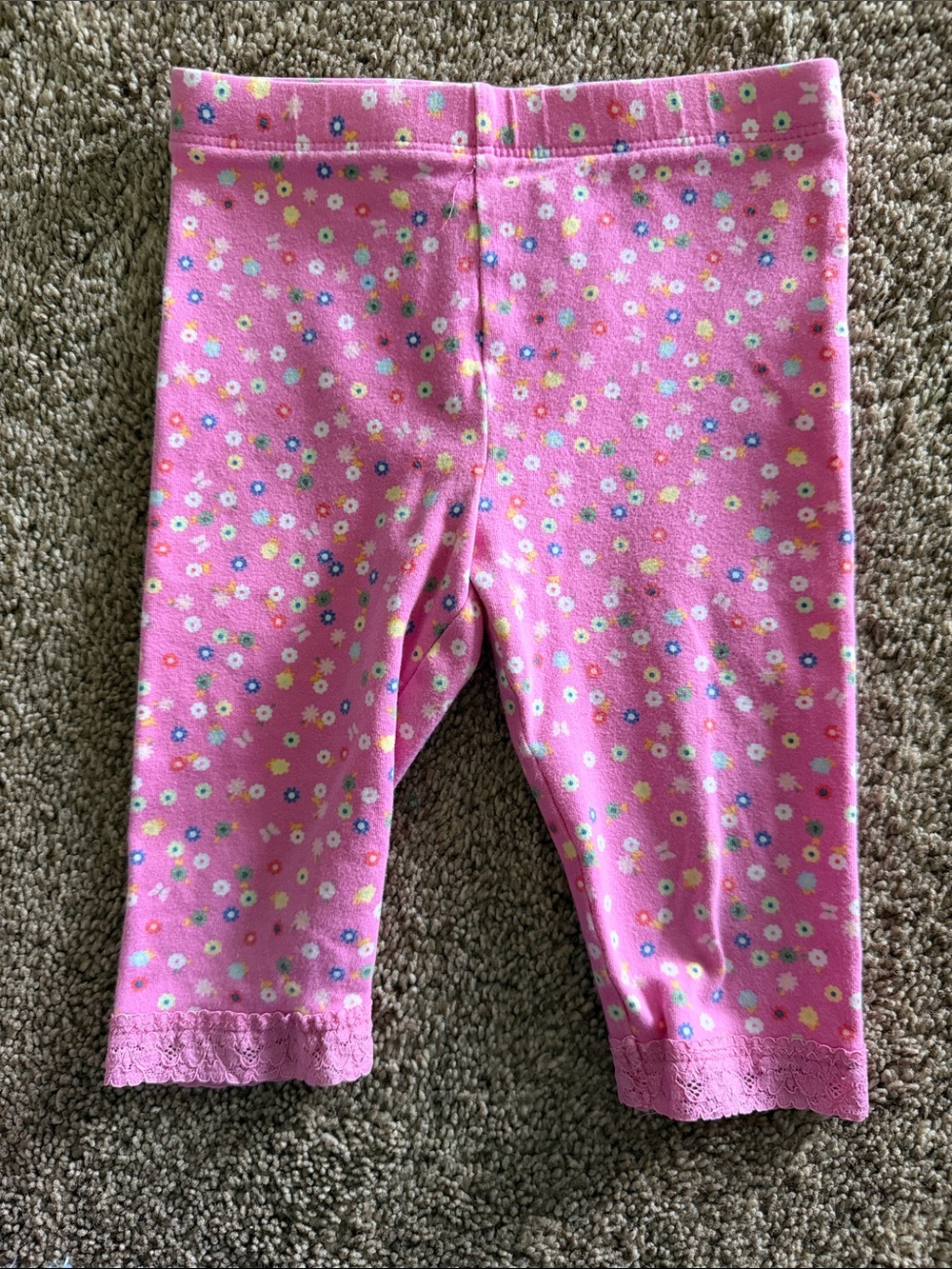The Children's Place Pink Floral Capri Leggings with Lace Trim